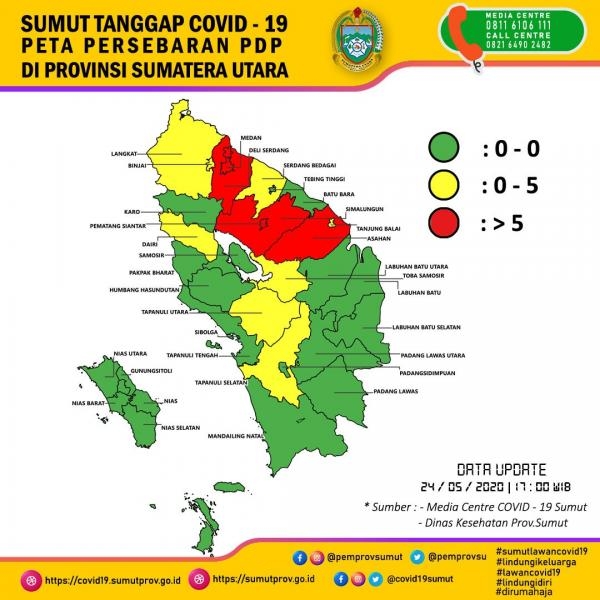Peta Persebaran PDP di Provinsi Sumatera Utara 24 Mei 2020 